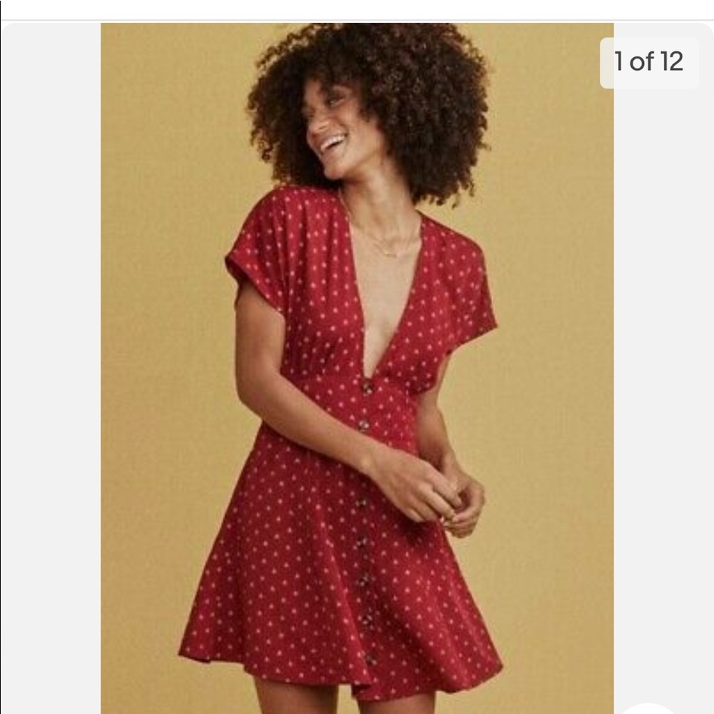 Marine Layer Women's Camila Mini Dress A-Line Button Up Red Size Small